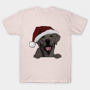 Charcoal Lab with Santa hat T-Shirt